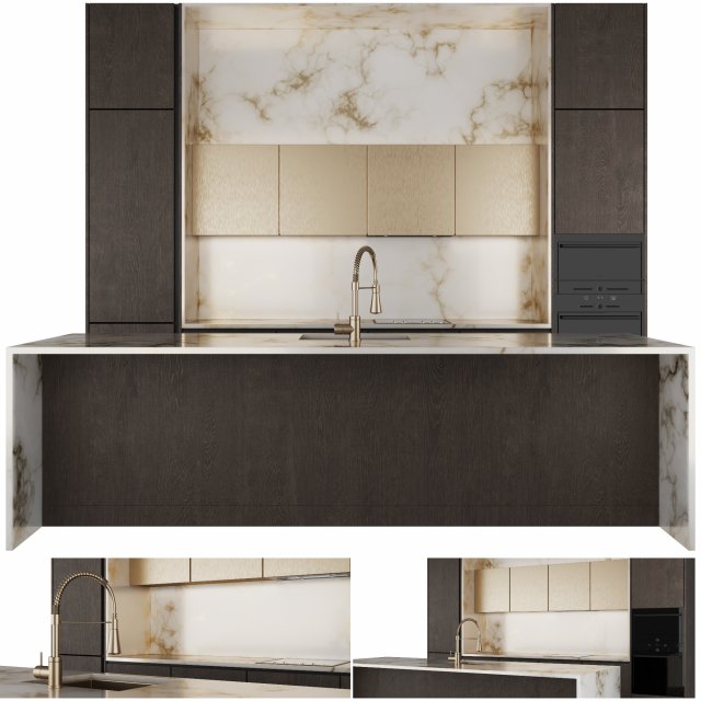 Modern kitchen with island Model 3D .c4d .max .obj .3ds .fbx .stl .blend 