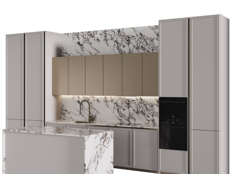 द्वीप 14 के साथ आधुनिक रसोई 3D मॉडल