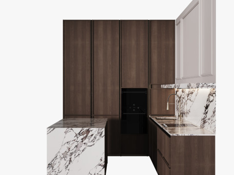 द्वीप 15 के साथ आधुनिक रसोई 3D मॉडल