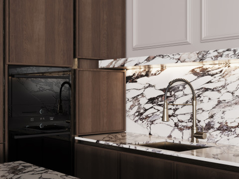 द्वीप 15 के साथ आधुनिक रसोई 3D मॉडल