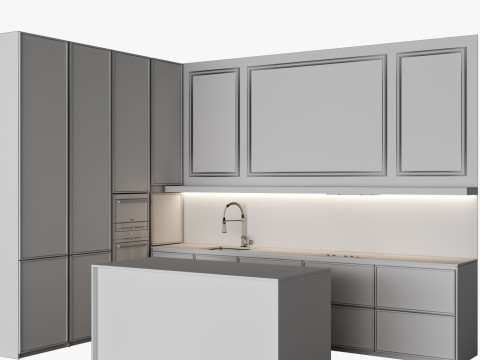 द्वीप 15 के साथ आधुनिक रसोई 3D मॉडल