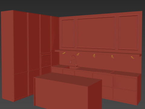 द्वीप 15 के साथ आधुनिक रसोई 3D मॉडल