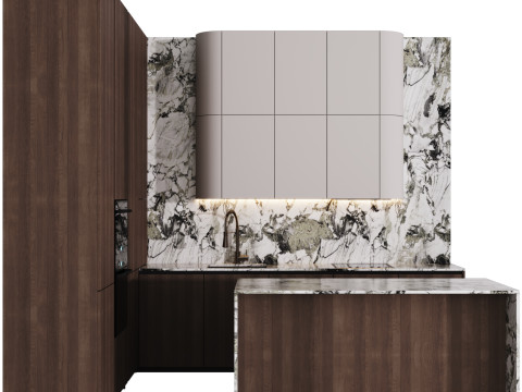 Cuisine moderne avec &icirc;lot 16 Modèle 3D