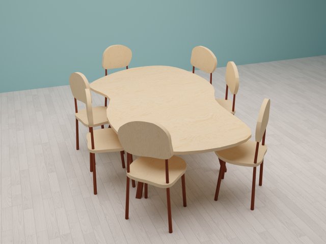 Wooden table chairs set 3D 모델 .c4d .max .obj .3ds .fbx .stl .blend 