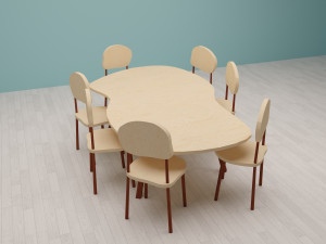 Wooden table chairs set 3D Model