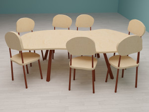 Wooden table chairs set 3D 모델