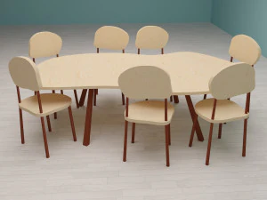Wooden table chairs set 3D Model