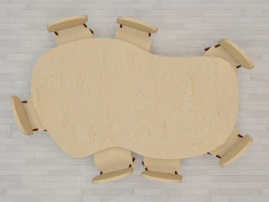 Wooden table chairs set 3D Model