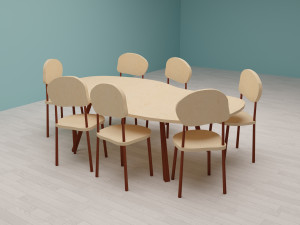 Wooden table chairs set 3D 모델