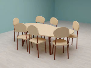 Wooden table chairs set 3D Model