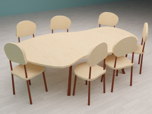 Wooden table chairs set 3D 모델