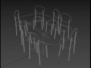 Wooden table chairs set 3D Model