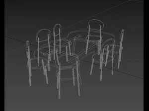 Wooden table chairs set 3D Model
