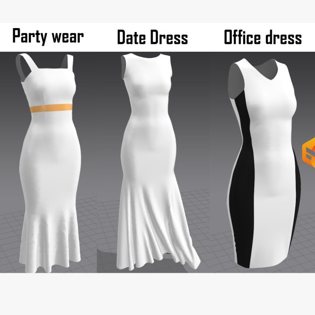 Female dresses pack 3D Model .c4d .max .obj .3ds .fbx .stl .blend 