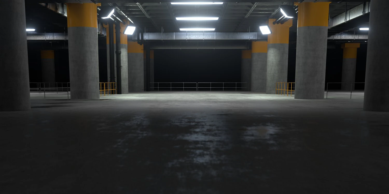 Underground Sci Fi Concrete Cement Background Dark Reflective Showroom Parking Modern 3D Model .c4d .max .obj .3ds .fbx .stl .blend 