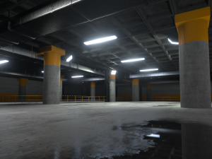 Underground Sci Fi Concrete Cement Background Dark Reflective Showroom Parking Modern 3Dモデル