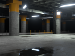 Underground Sci Fi Concrete Cement Background Dark Reflective Showroom Parking Modern 3Dモデル