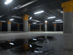 Underground Sci Fi Concrete Cement Background Dark Reflective Showroom Parking Modern 3Dモデル