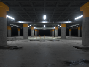Underground Sci Fi Concrete Cement Background Dark Reflective Showroom Parking Modern 3Dモデル