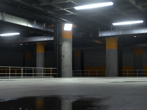Underground Sci Fi Concrete Cement Background Dark Reflective Showroom Parking Modern 3Dモデル