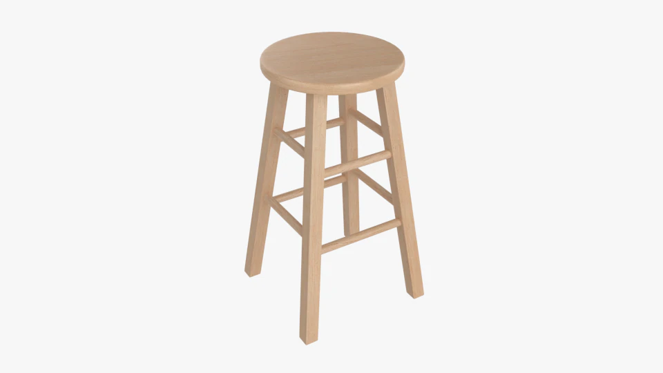Wooden Stool 3D Model .c4d .max .obj .3ds .fbx .stl .blend 