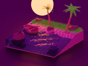 Sonnenuntergang am Strand 3D Modell