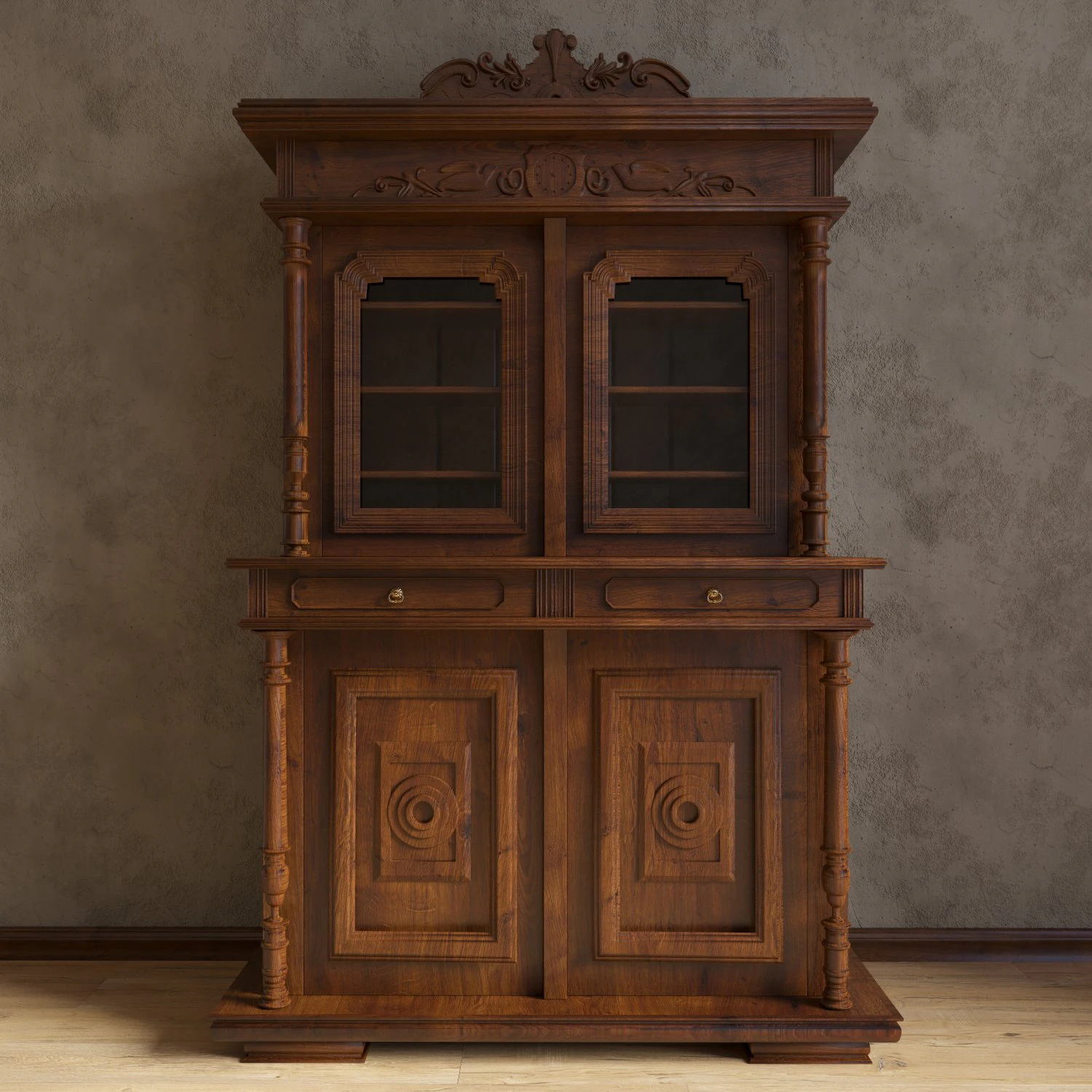Antique cupboard buffet 3D Model .c4d .max .obj .3ds .fbx .stl .blend 