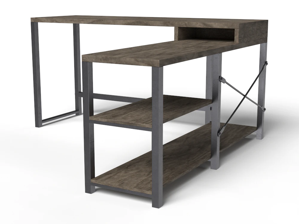 BON AUGURE Industrial L Shaped Computer Desk 3D Model .c4d .max .obj .3ds .fbx .stl .blend 