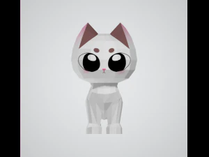 Low-poly white cat 3D Model