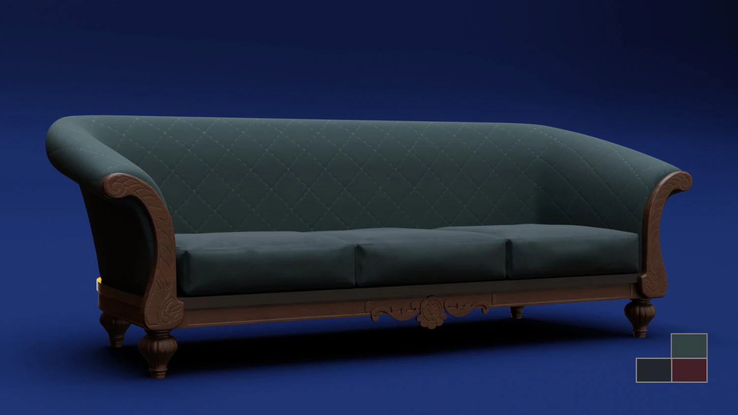 Luxury Classic 3 Seats Sofa 3D Model .c4d .max .obj .3ds .fbx .stl .blend