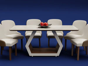 Table Bois Moderne 6 places 2 Modèle 3D