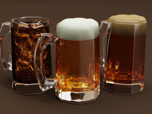 Drink Mug Set - Beer Ale and Coke 3D मॉडल