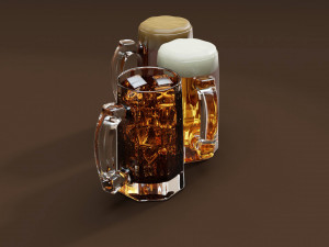 Drink Mug Set - Beer Ale and Coke 3D Model