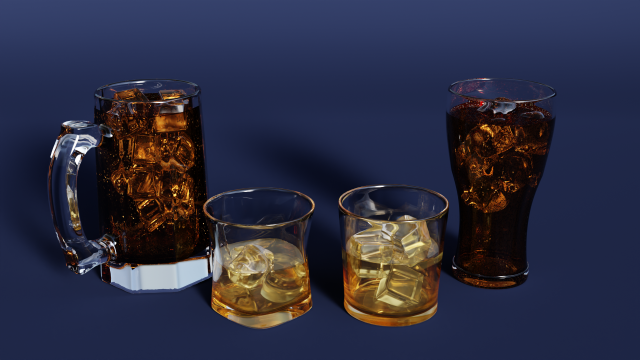 Drink Set - Coke and Whiskey Glass Model 3D .c4d .max .obj .3ds .fbx .stl .blend 