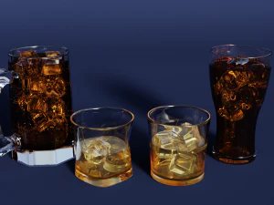Set Minuman - Gelas Coke dan Wiski Model 3D