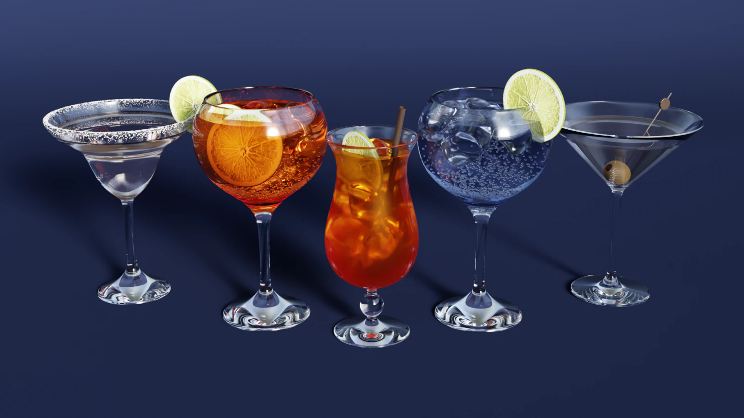 Drink Set - Cocktails Glass 3D Model .c4d .max .obj .3ds .fbx .stl .blend 