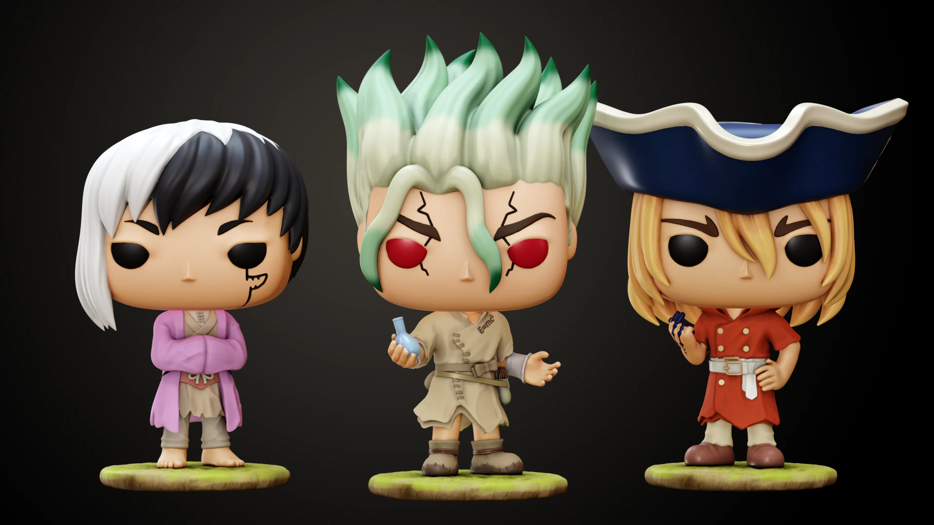 Dr Stone 3 personaggi Funko Modello di stampa 3D .c4d .max .obj .3ds .fbx .stl .blend