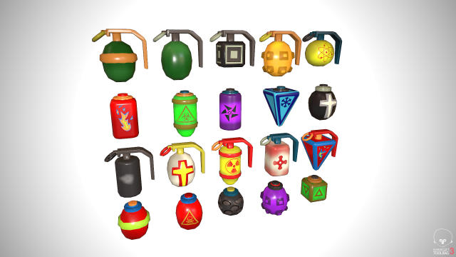 Grenade set 3D 模型 .c4d .max .obj .3ds .fbx .stl .blend 