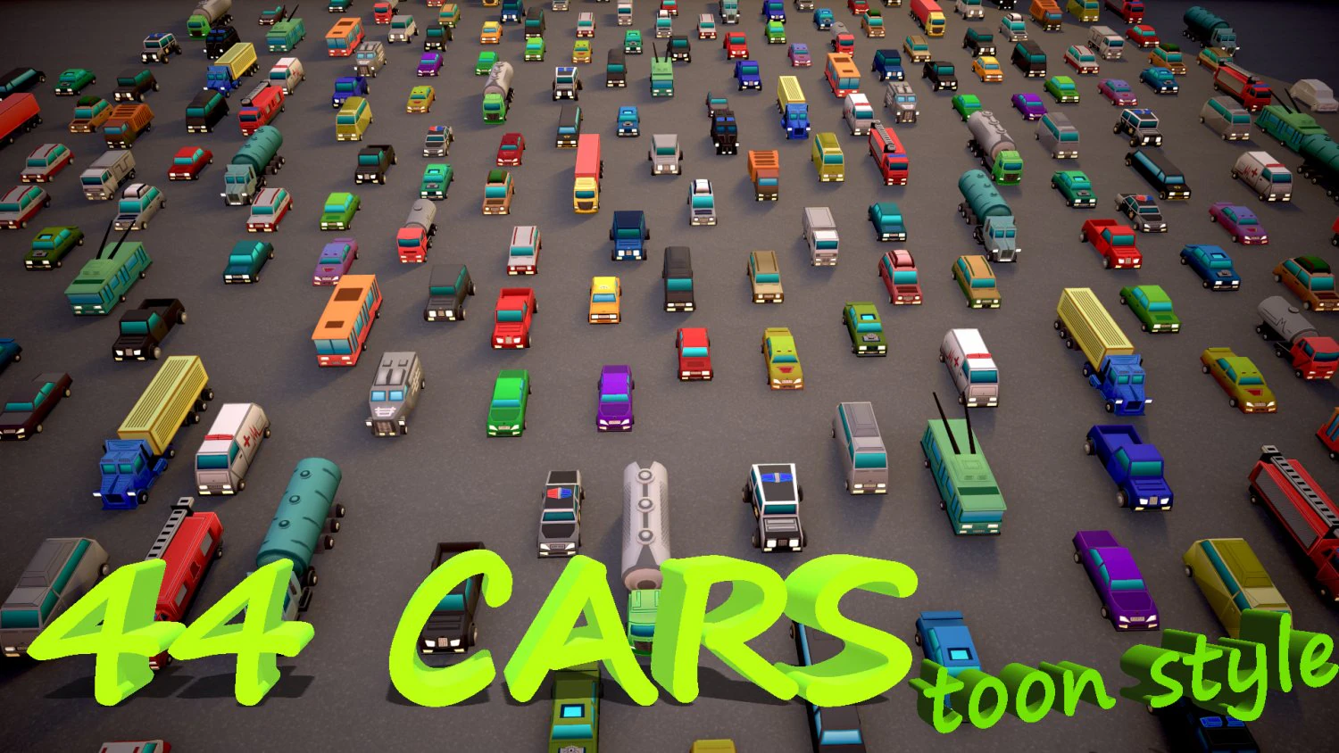 TOON VEHICLES Low-Poly Set of 44 Cars 3D Model .c4d .max .obj .3ds .fbx .stl .blend 