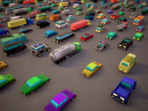 TOON VEHICLES Low-Poly Set of 44 Cars 3D Model