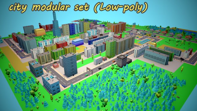 City Modular Set Toon Style Low-poly Modèle 3D .c4d .max .obj .3ds .fbx .stl .blend 