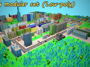 Модульний набір City Toon Style Low-poly 3D Модель