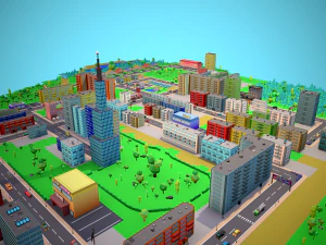 City Modular Set Toon Style Low-poly 3D Model