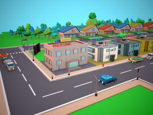 City Modular Set Toon Style Low-poly Modèle 3D