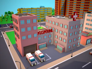 City Modular Set Toon Style Low-poly 3D Model