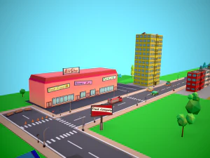 City Modular Set Toon Style Low-poly 3D Model