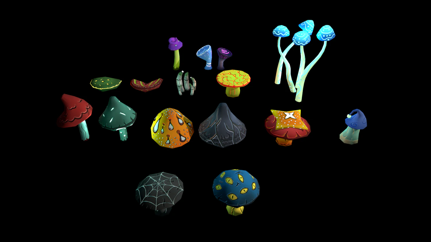 Fantasy Mushrums Low-poly 3D Model .c4d .max .obj .3ds .fbx .stl .blend 