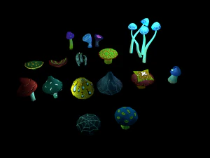 Fantasy Mushrums Low-poly 3D Model
