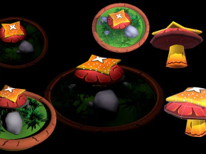 Fantasy Mushrums Low-poly 3D Model