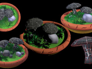 Fantasy Mushrums Low-poly 3D Model
